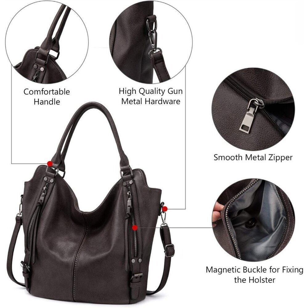 Concealed Carry Hobo Purse Faux Leather Large Capacity Shoulder Bag - Picture 4 of 6